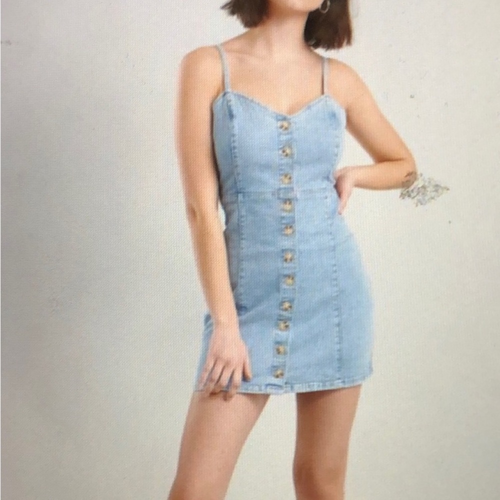Garage Button Front Denim Mini Dress Sleeveless